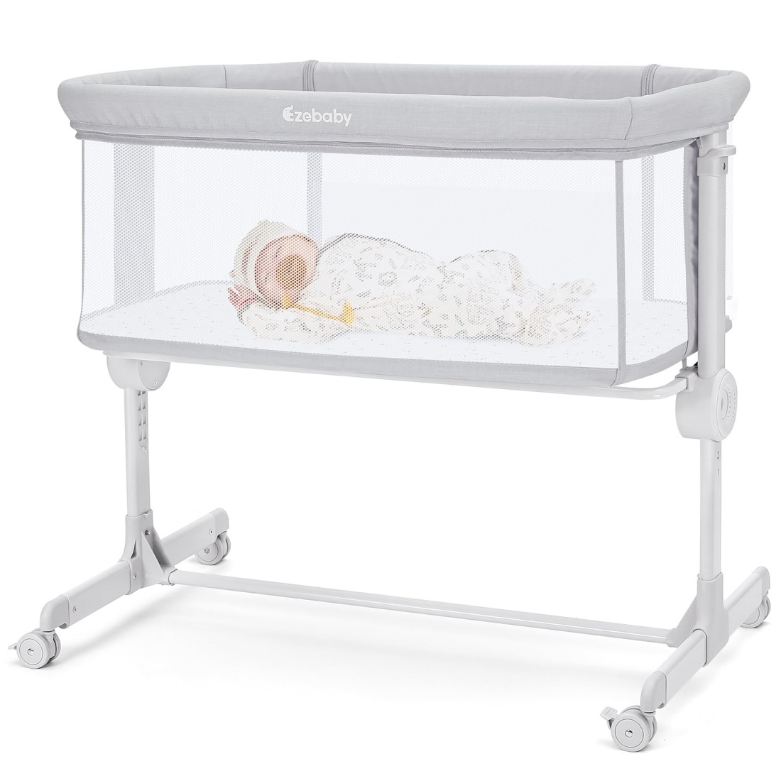 Ezebaby Baby Bassinet, Bedside Bassinet for Baby, Portable Baby Bassinets Bedside Sleeper for Newborn Baby Infants with Adjustable 7 Heights and All Mesh Sides, Mattress &amp; Sheet Included