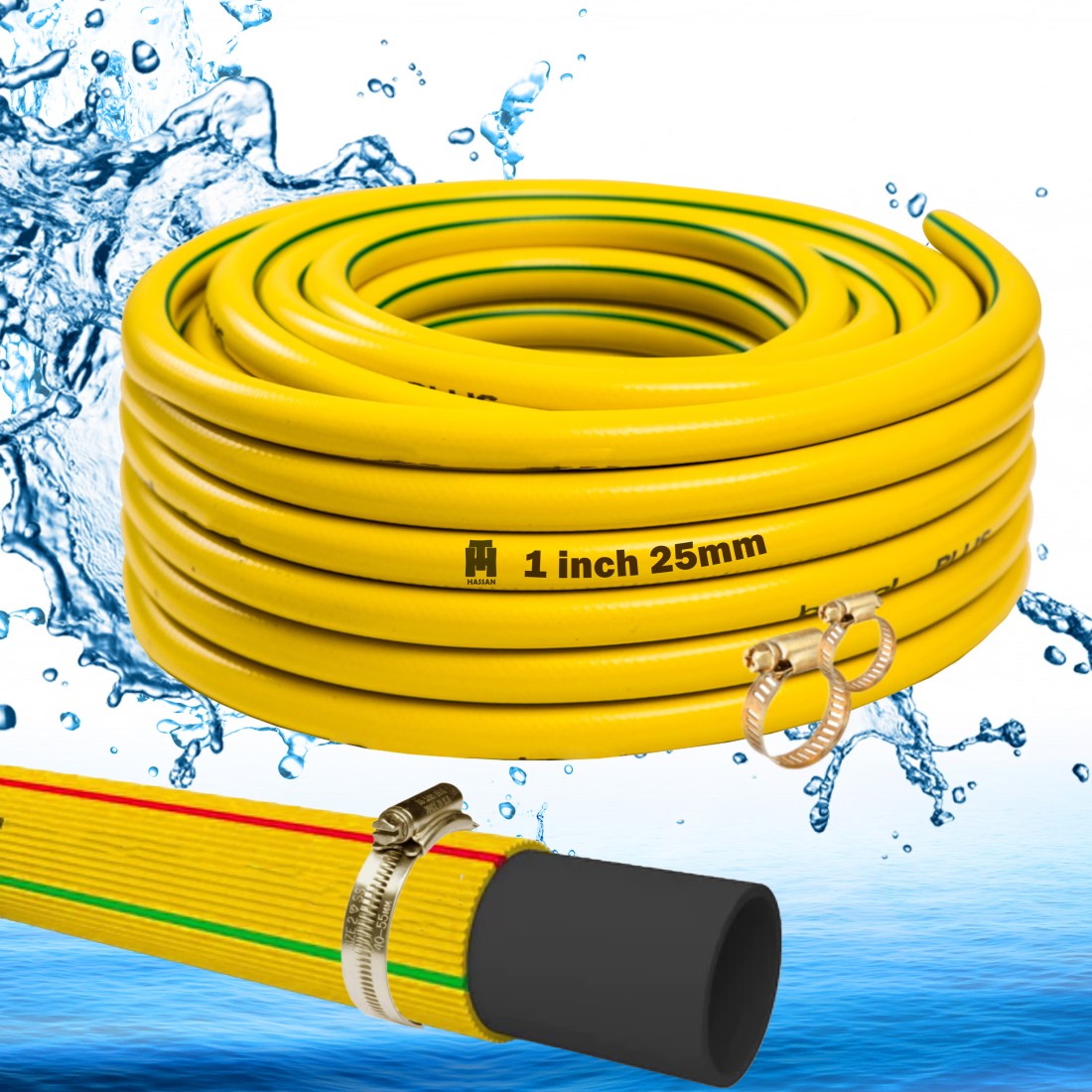 Hassan 1&quot; (25mm) Garden Hose Pipe Heavy Duty for Gardening (5 Meter Length) - Weather Resistant, and Easy to Store Ideal for Garden Watering, Car Washing, and Irrigation