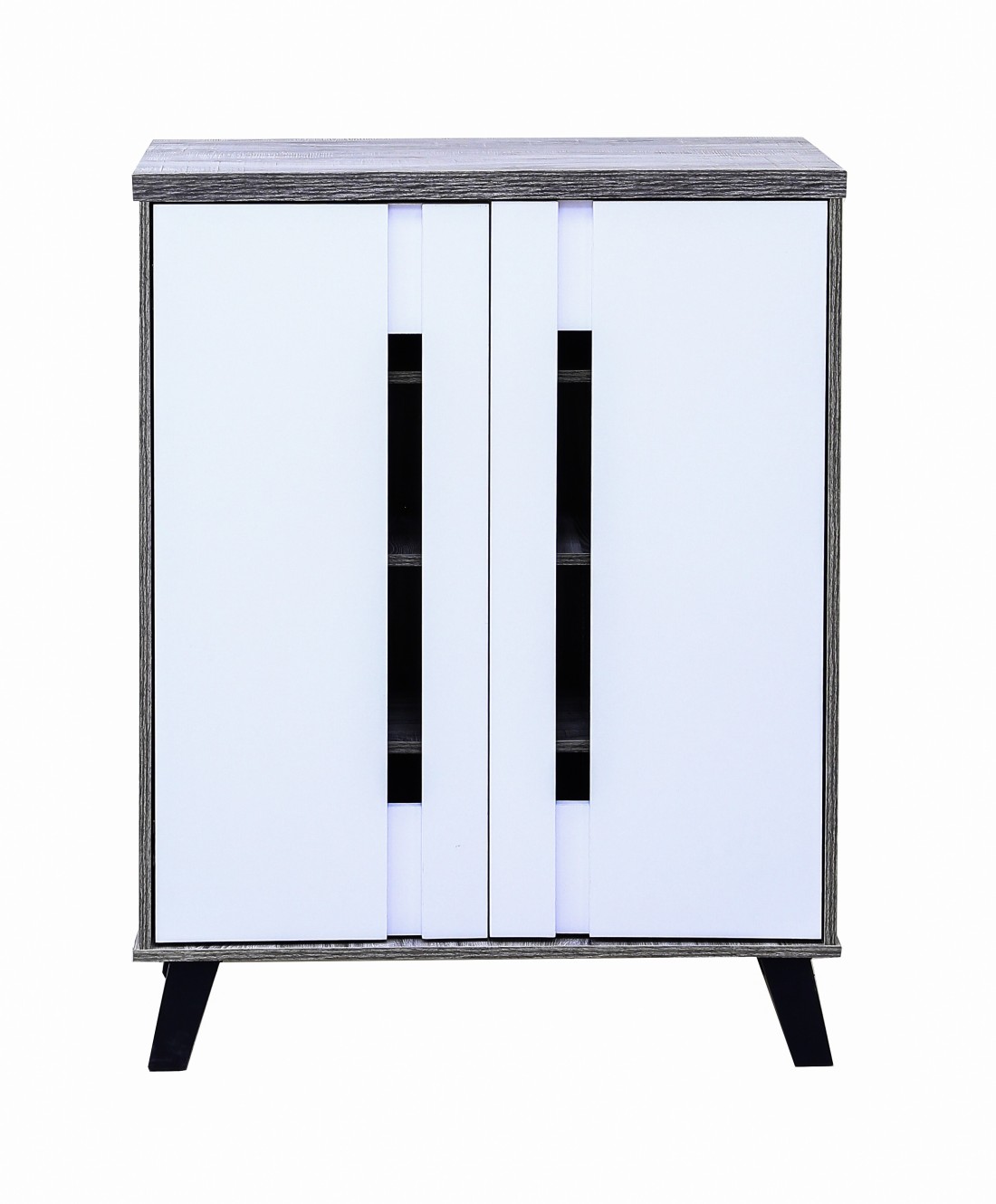 Stylish Two-Tone Shoe Cabinet with 3 Shelves &ndash; Compact Entryway or Bedroom Shoe Storage with Handle-Free Design and Sturdy Plastic Legs
