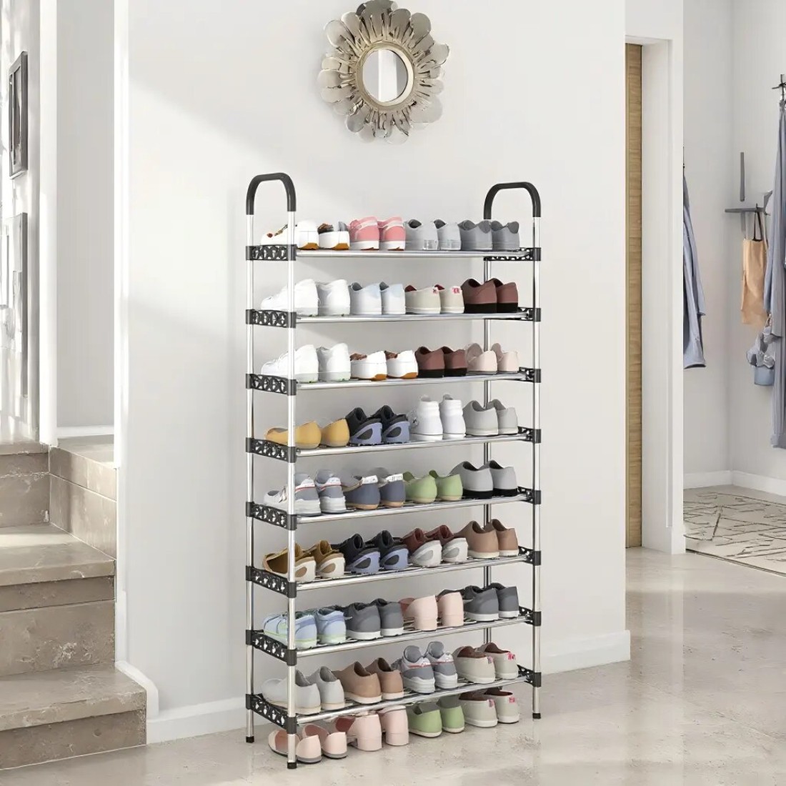 8-Layer Simple Metal Shoe Rack &ndash; 5 Pipes Per Layer, Shoe Storage Organizer for Entryway, Living Room, Hallway &ndash; Durable &amp; Space-Saving Design