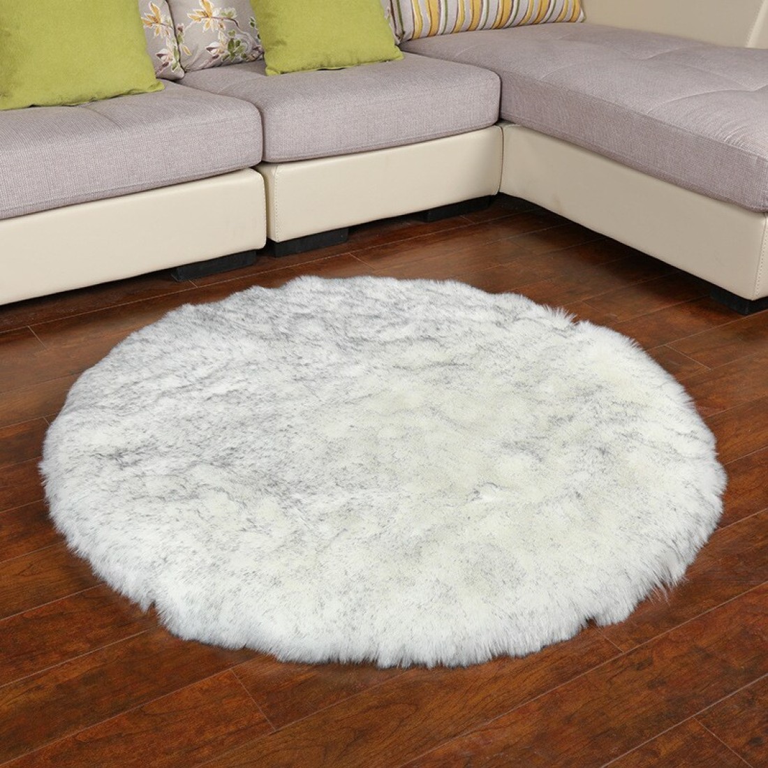 Super Soft Rabbit Fur Round Living Room Carpet With Anti Slip Bottom (Size 80CM)