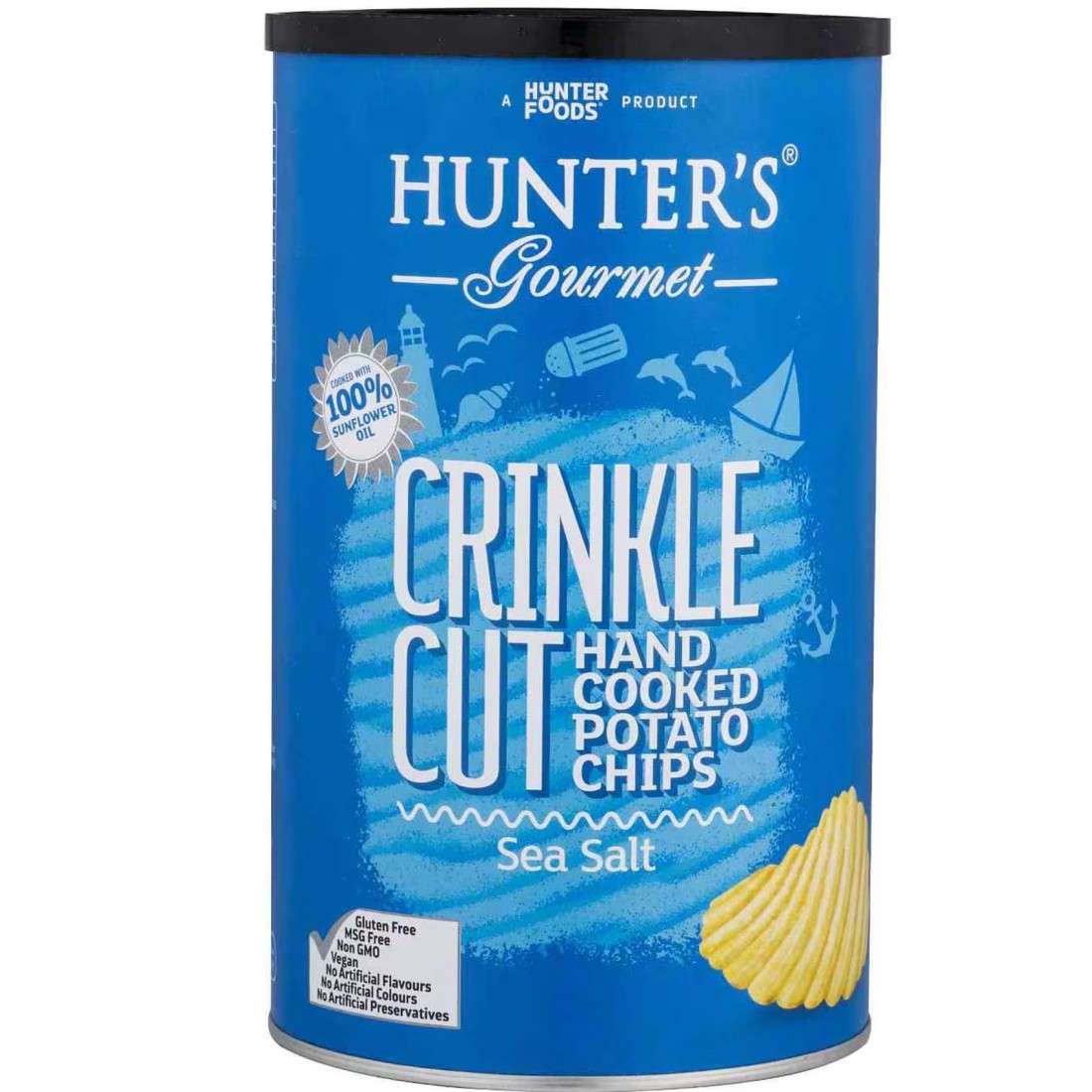 Hunter&#39;s Gourmet Crinkle Cut Sea Salt Hand Cooked Potato Chips, 140g