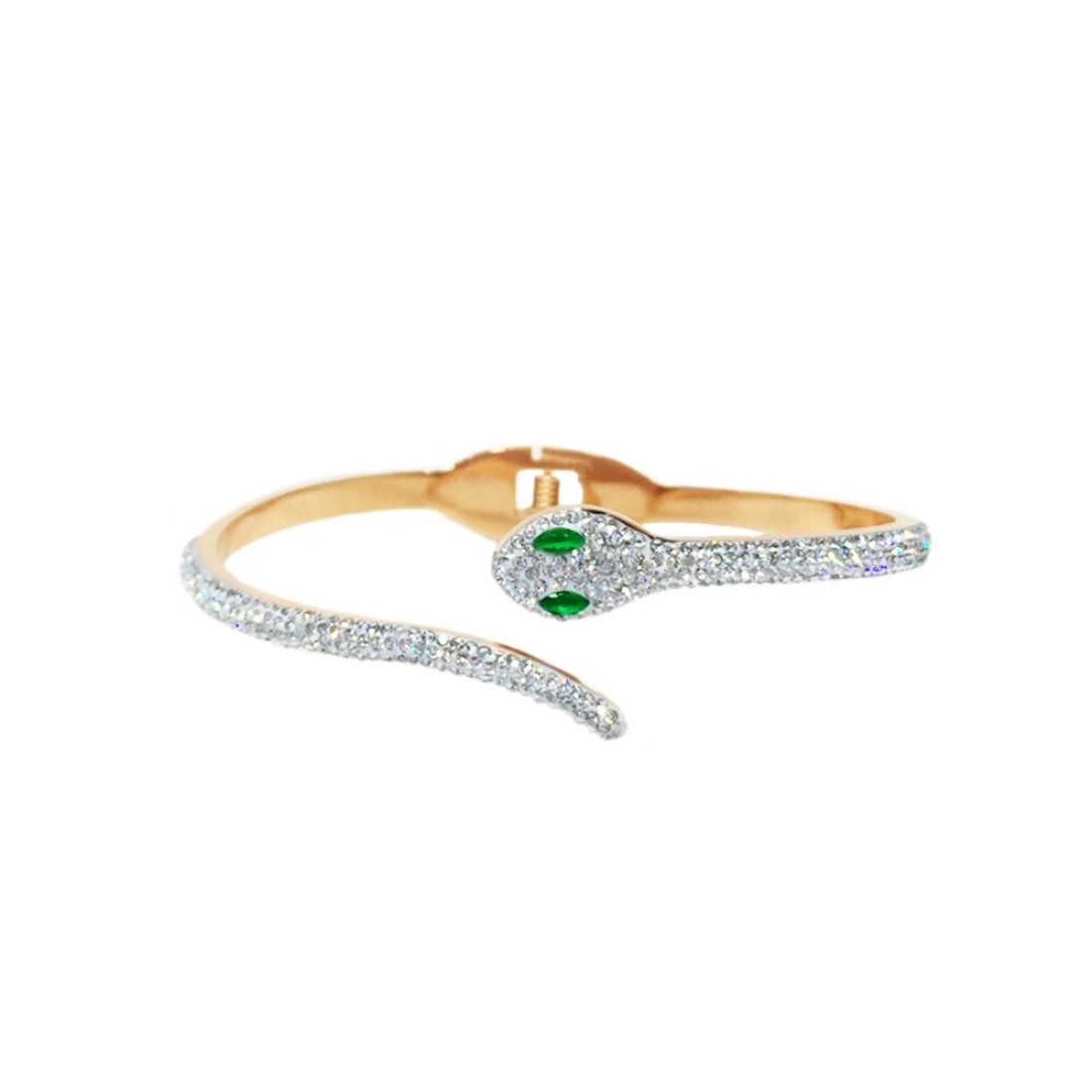 JANNAH Women&#39;s Fashion Bracelet | Rhinestones Snake with Green Eyes Curved Bar Design Bangles Jewelry Gifts for Women Ladies