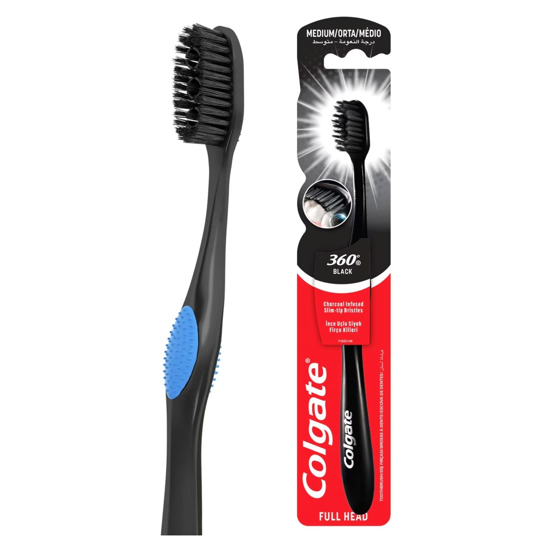 Colgate 360 Black Charcoal Medium Toothbrush With Tongue Cleaner 1 Pcs