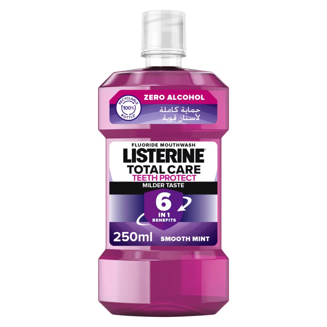 Listerine Total Care Teeth Protect 6 Benefit Fluoride Milder Taste Mouthwash 250ml