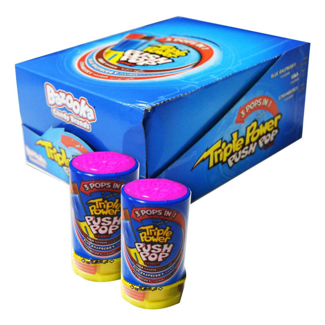 Bazooka Triple Power Push Pop Up Strawberry Candy 34g