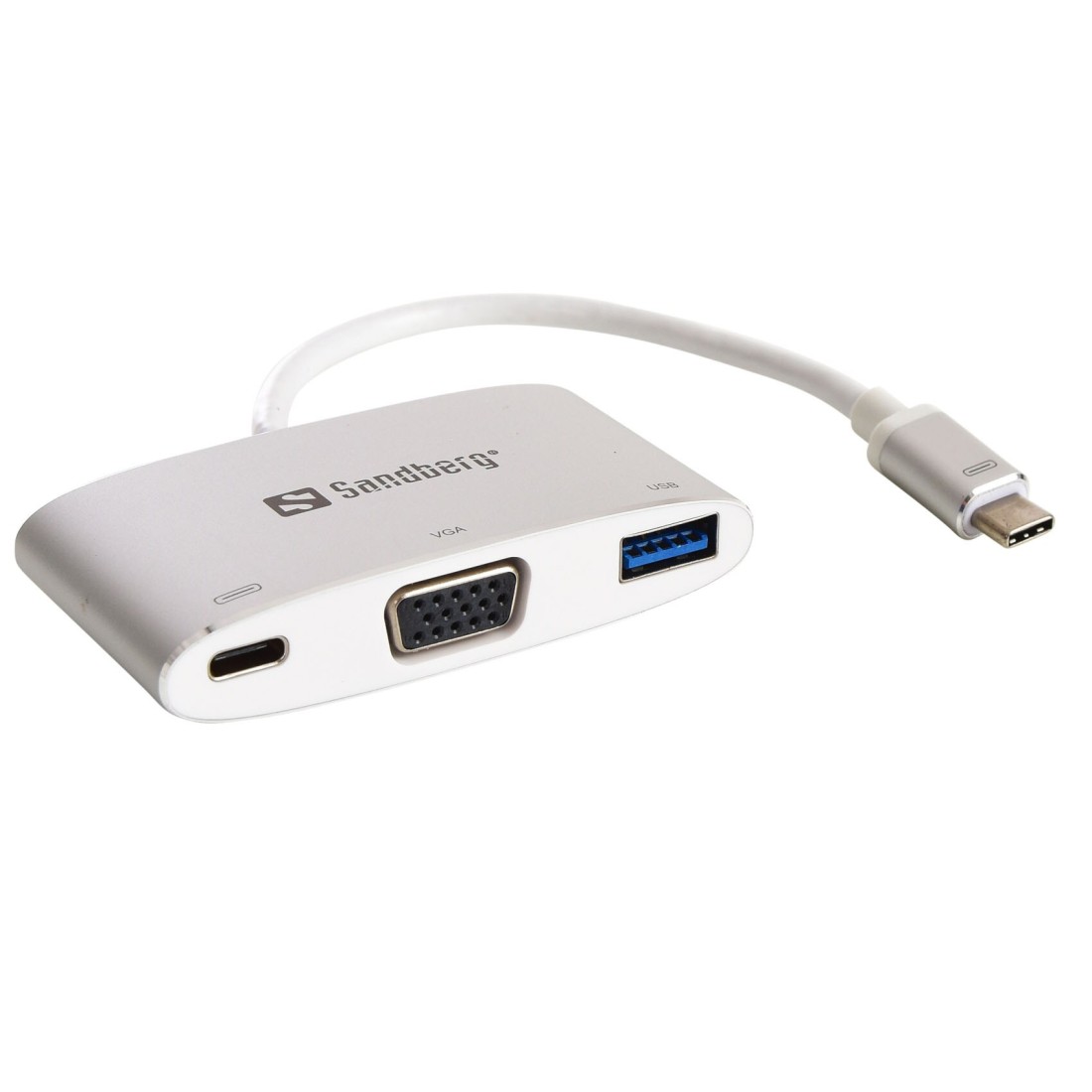 ساندبرغ USB-C ميني VGA مع قاعدة توصيل USB - أبيض