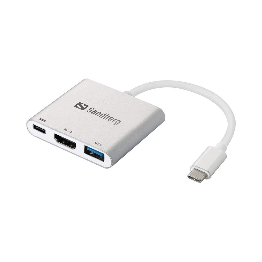 ساندبرغ كابل USB-C بقاعدة توصيلة متعددة المنافد منفذ HDMI مع منفذ USB - أبيض