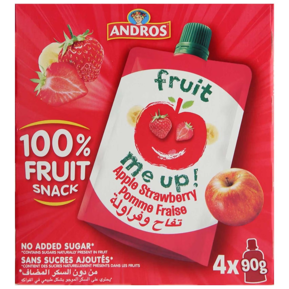 Andros Fruit Me Up! No Added Sugar Apple and Strawberry Fruit Snack, 90g Pack of 4