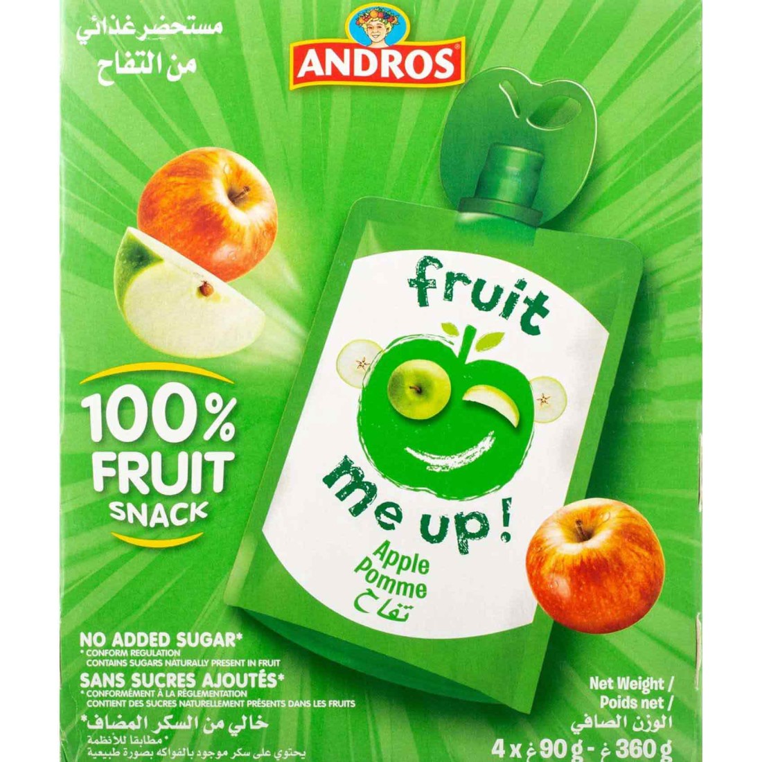 Andros Fruit Me Up! No Added Sugar Apple Flavoured Fruit Snack, 90g Pack of 4