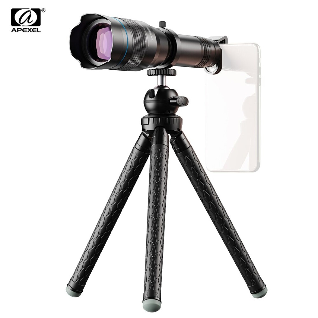 APEXEL-APL-JS60XJJ09 Metal 60X HD Phone Telephoto Zoom Lens Kit Monocular Telescope with Mini Extendable Tripod Eye Cup Metal Clip Portable Lens Bag Universal for Most Smartphones for Travel Hunting