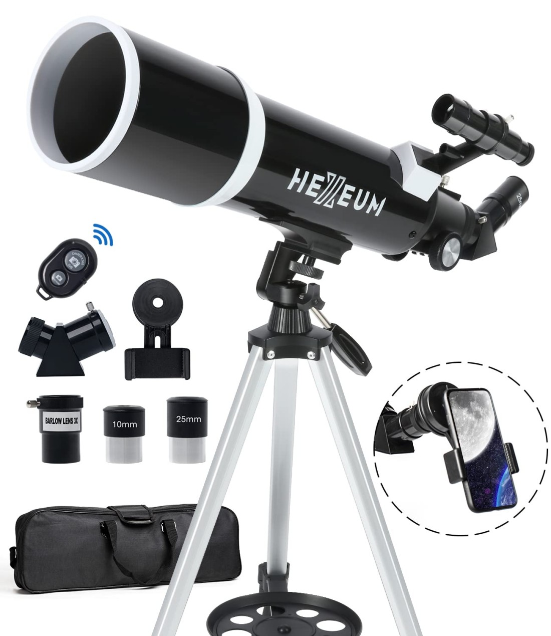 Telescope for Adults &amp; Beginner Astronomers - 80mm Aperture 600mm Fully Multi-Coated High Transmission Coatings with AZ Mount Tripod Phone Adapter, Carrying Bag, Wireless Control.