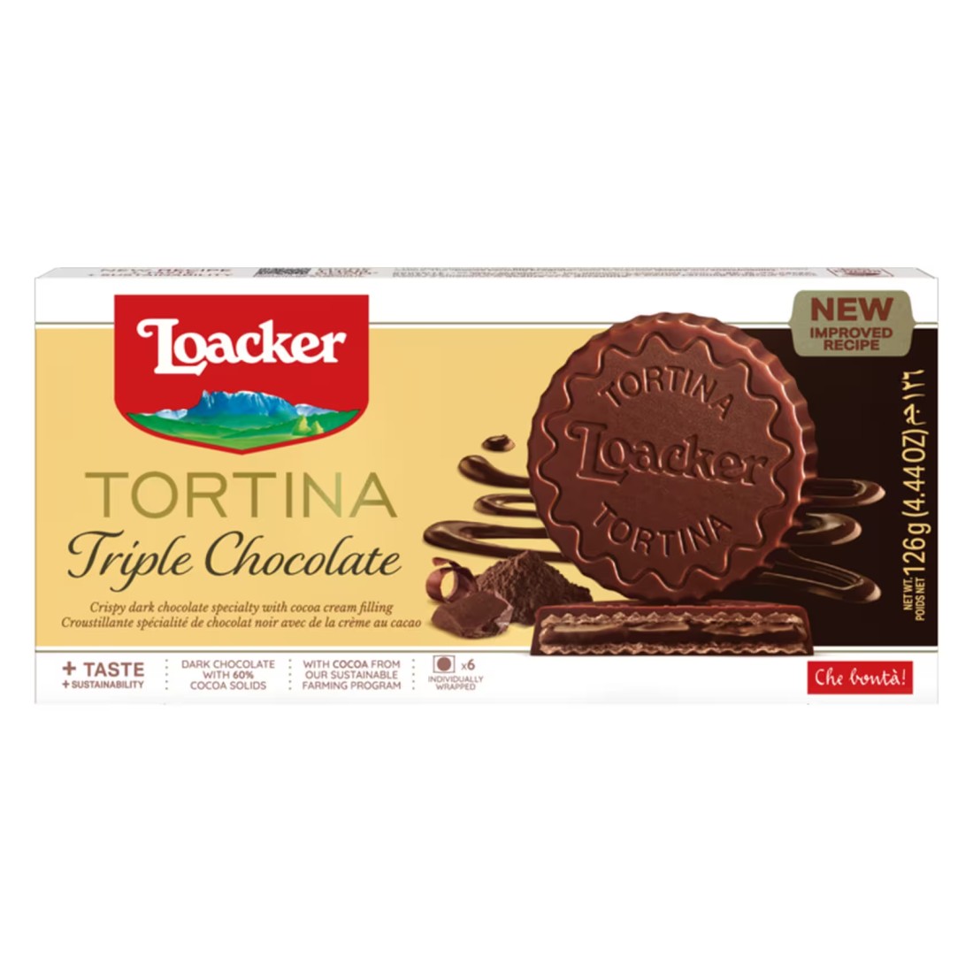 Loacker Tortina Triple Chocolate Wafers, 21g Pack of 6
