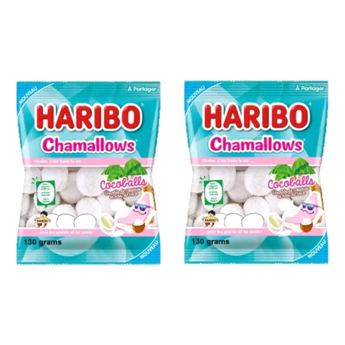 Haribo Chamallows Cocoballs Marshmallow with Coconut 130g Pack of 2