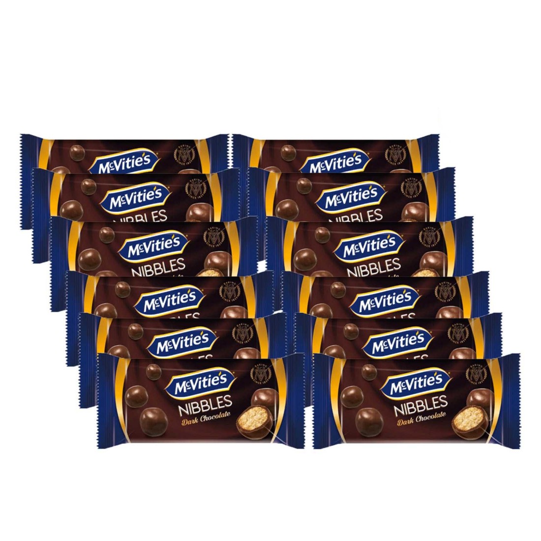 McVitie&#39;s Nibbles Dark Chocolate Coated Biscuit Bites, 37g Pack of 12