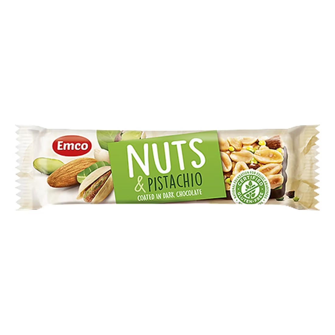 Emco Nuts And Pistachio Coated In Dark Chocolate Bar 35g