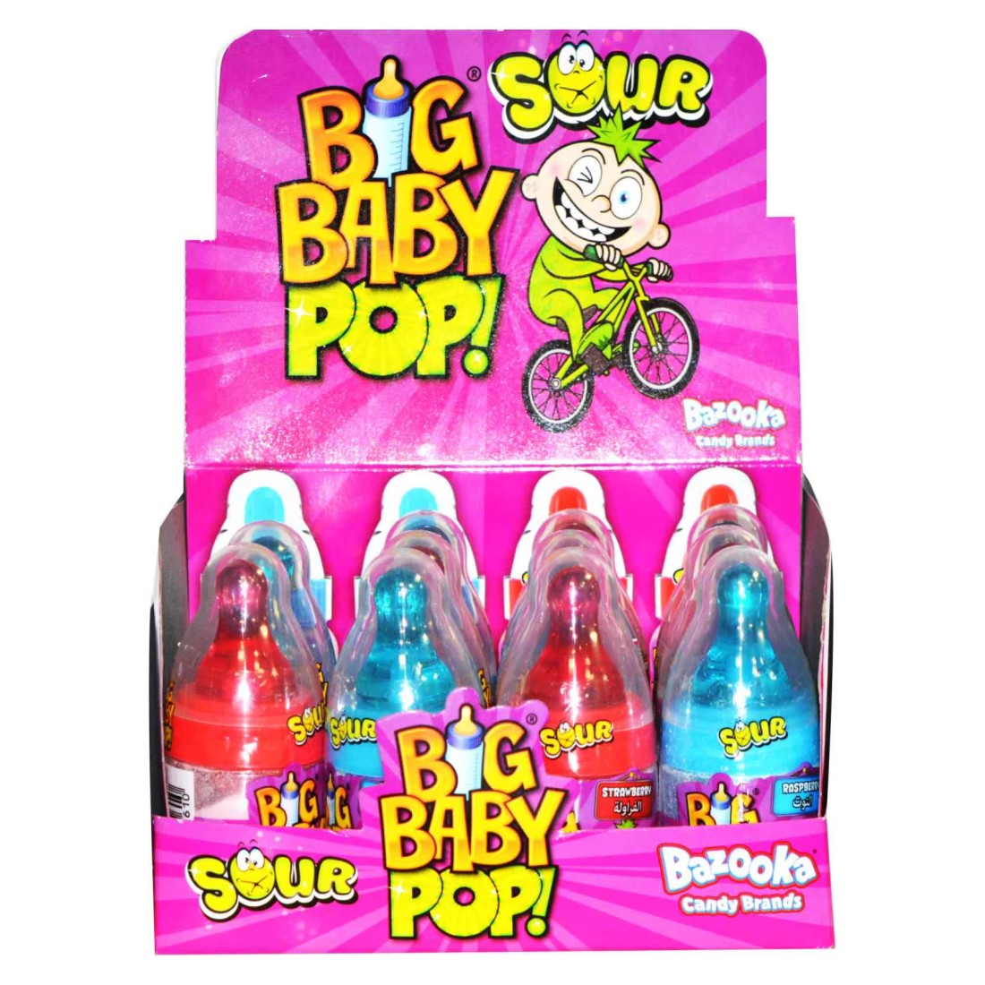 Bazooka Big Baby Pop Mega Sour Candy 26g Pack of 12 Assorted