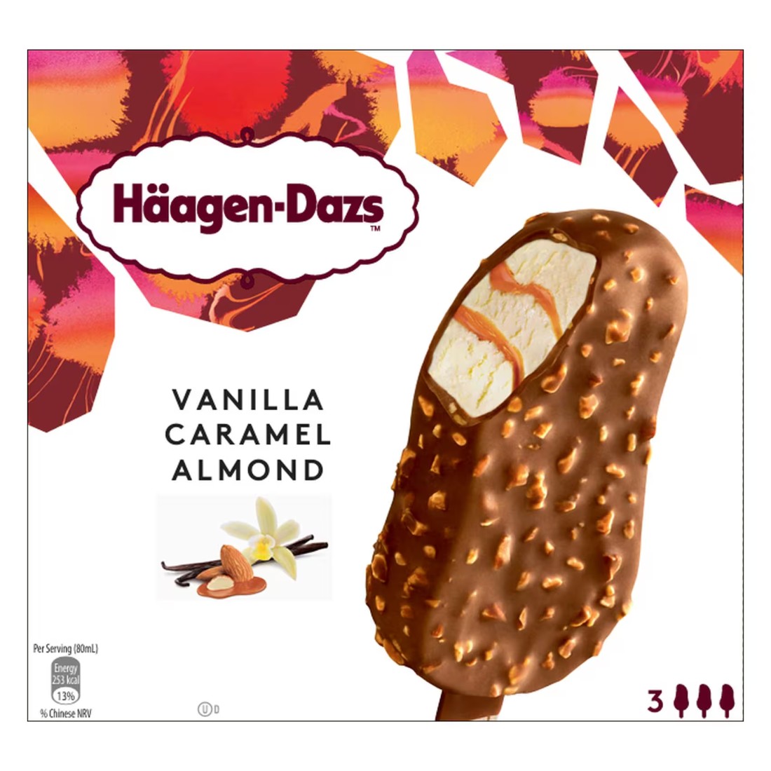 Haagen-Dazs Vanilla, Caramel, Almond Ice Cream Stick, 80ml Pack of 3
