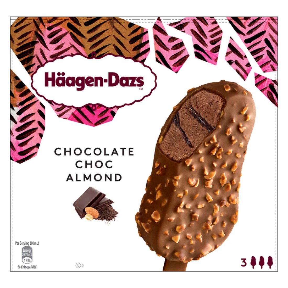 Haagen-Dazs Chocolate Choc, Almond Ice Cream Stick, 80ml Pack of 3