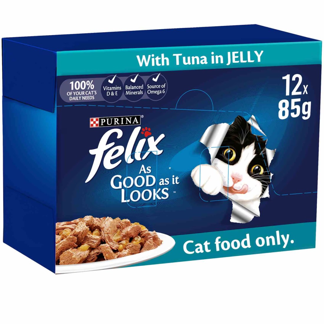 Purina Felix As Good As It Looks with Tuna in Jelly Adult Cat Food, 85g Pack of 12