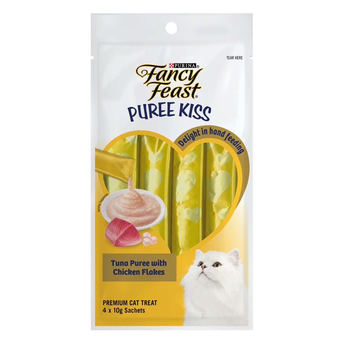 Purina Fancy Feast Puree Kiss Tuna Puree with Chicken Flakes, 10g Pack of 4