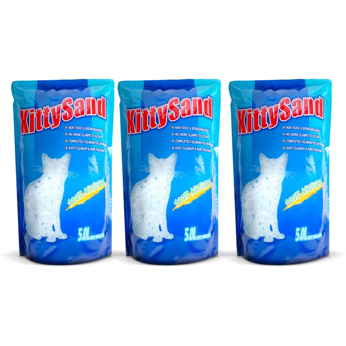 Bag of 3 - KittySand 100% Natural Silica Crystal Premium Quality Cat Litter 5L