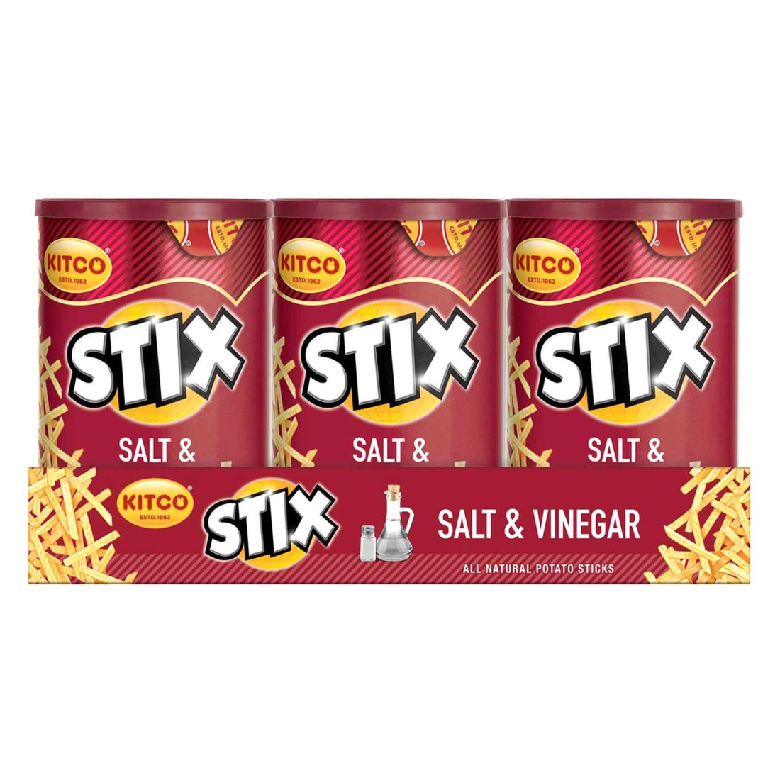 Kitco Stix Salt and Vinegar Potato Sticks, 45g Pack of 6