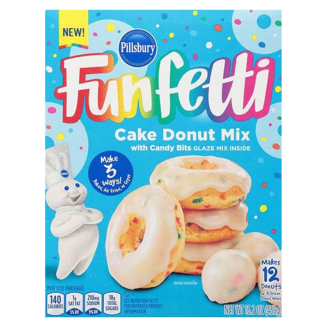 Pillsbury Funfetti Cake Donut Mix With Candy Bits Glaze 459g