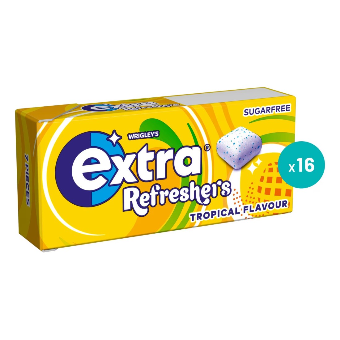 Wrigley&#39;s Extra Refreshers Tropical Flavour Sugarfree Chewing Gum, 15.6g Pack of 16