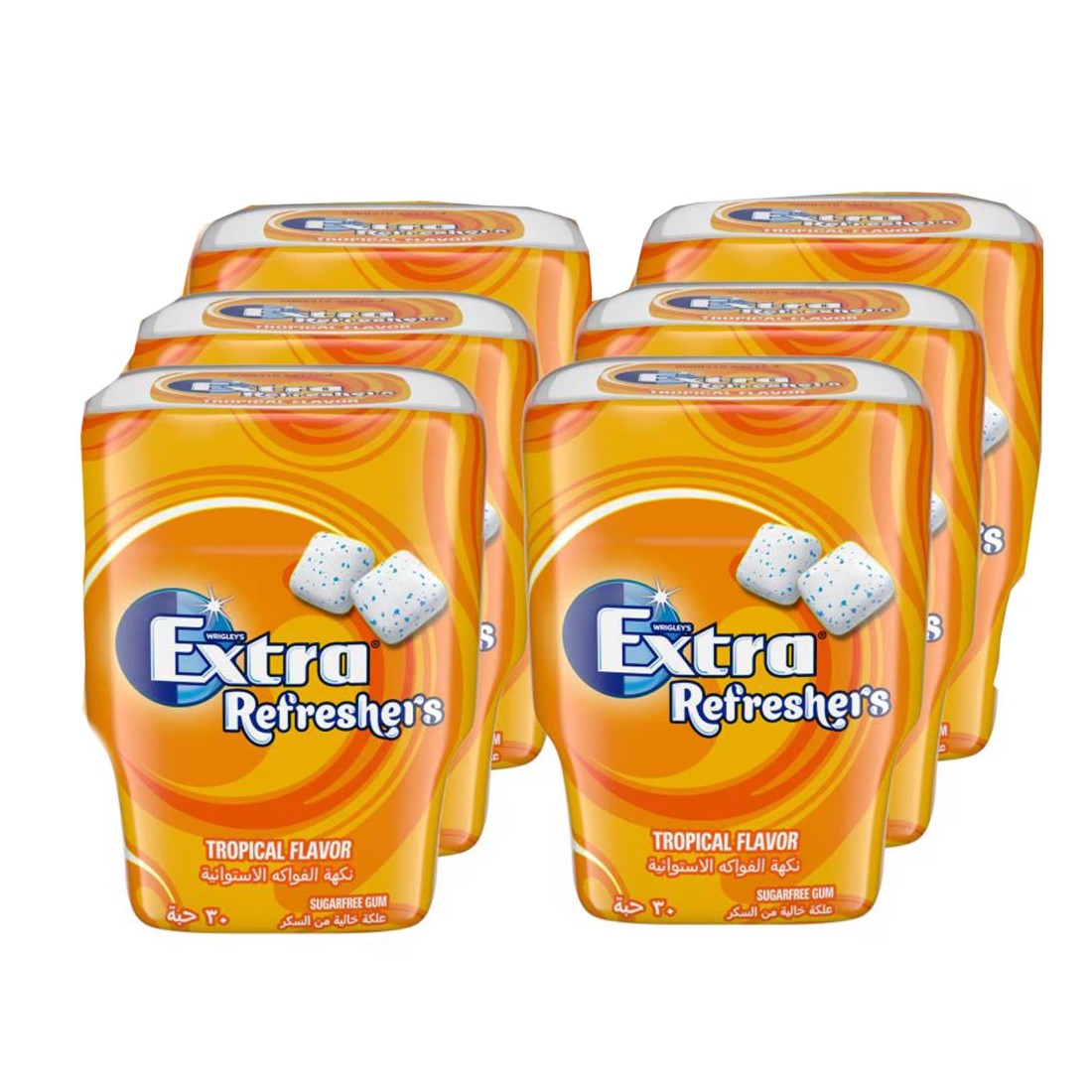 Wrigley&#39;s Extra Refreshers Tropical Flavour Sugarfree Chewing Gum, 67g Pack of 6