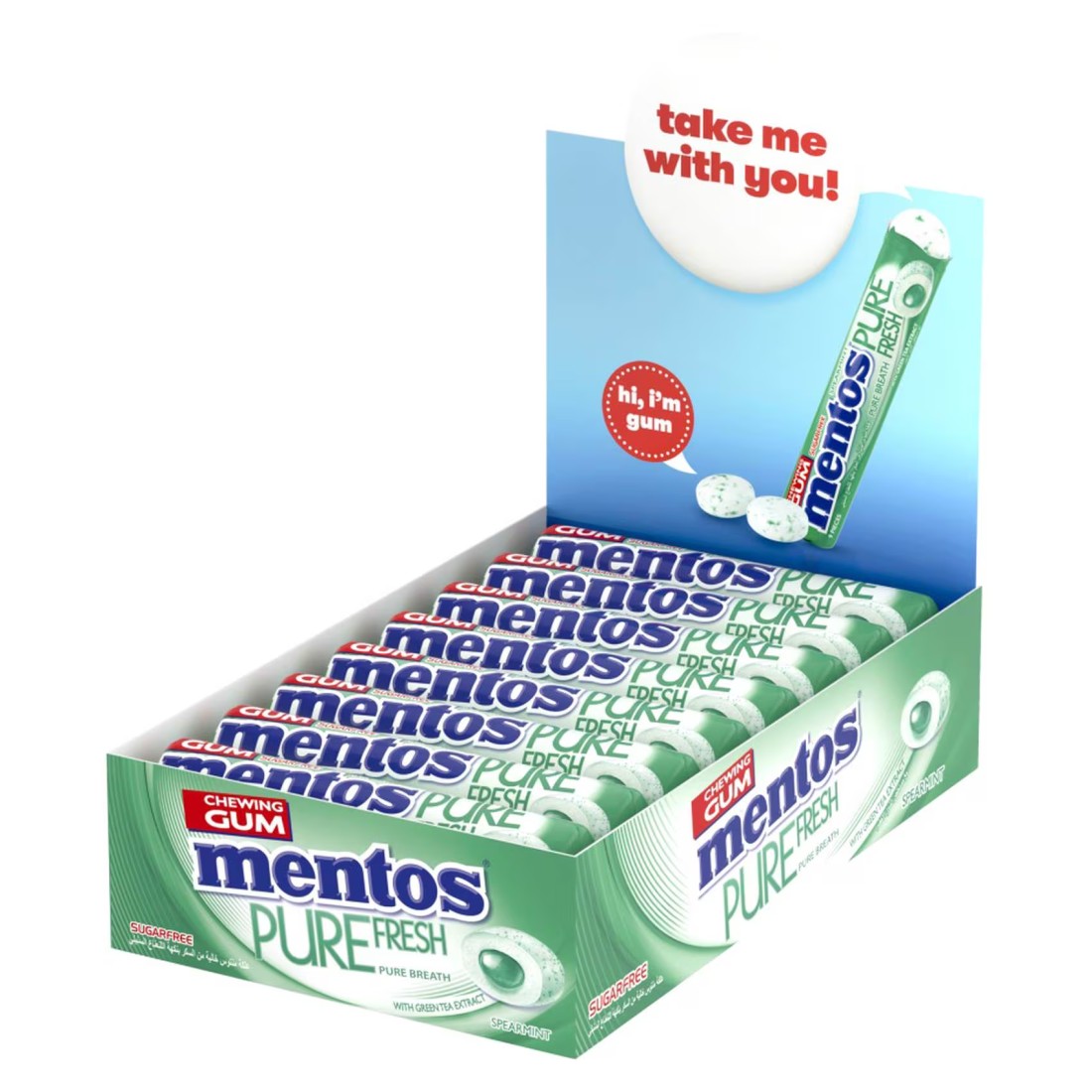 Mentos Pure Fresh Sugar-Free Spearmint Flavour Chewing Gum, 15.75g Pack of 16