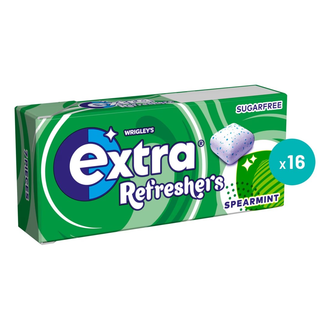 Wrigley&#39;s Extra Refreshers Spearmint Flavour Sugarfree Chewing Gum, 15.6g Pack of 16