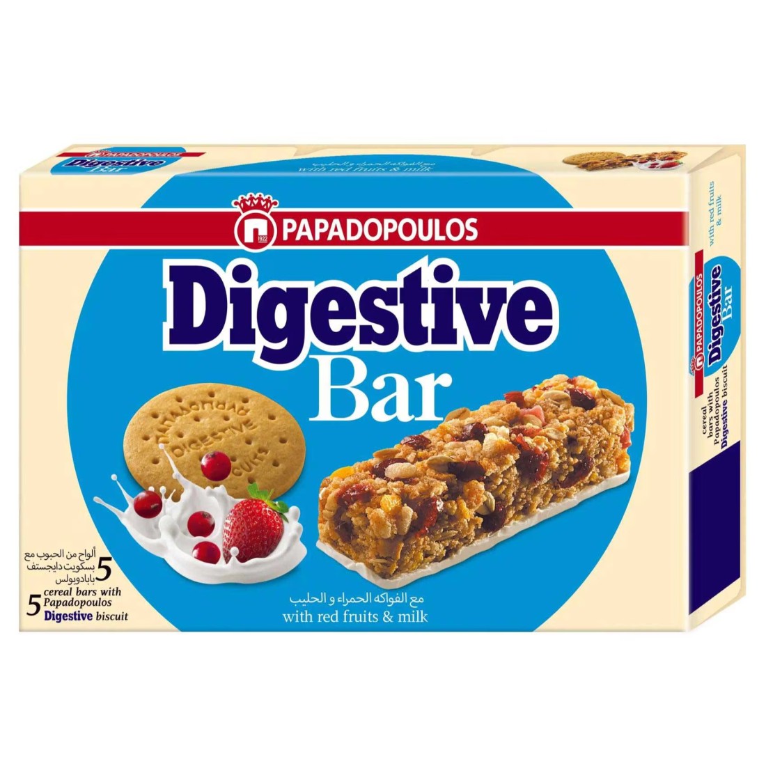 Papadopoulos Digestive Cereal Bar with Red Fruits and Milk, 140g