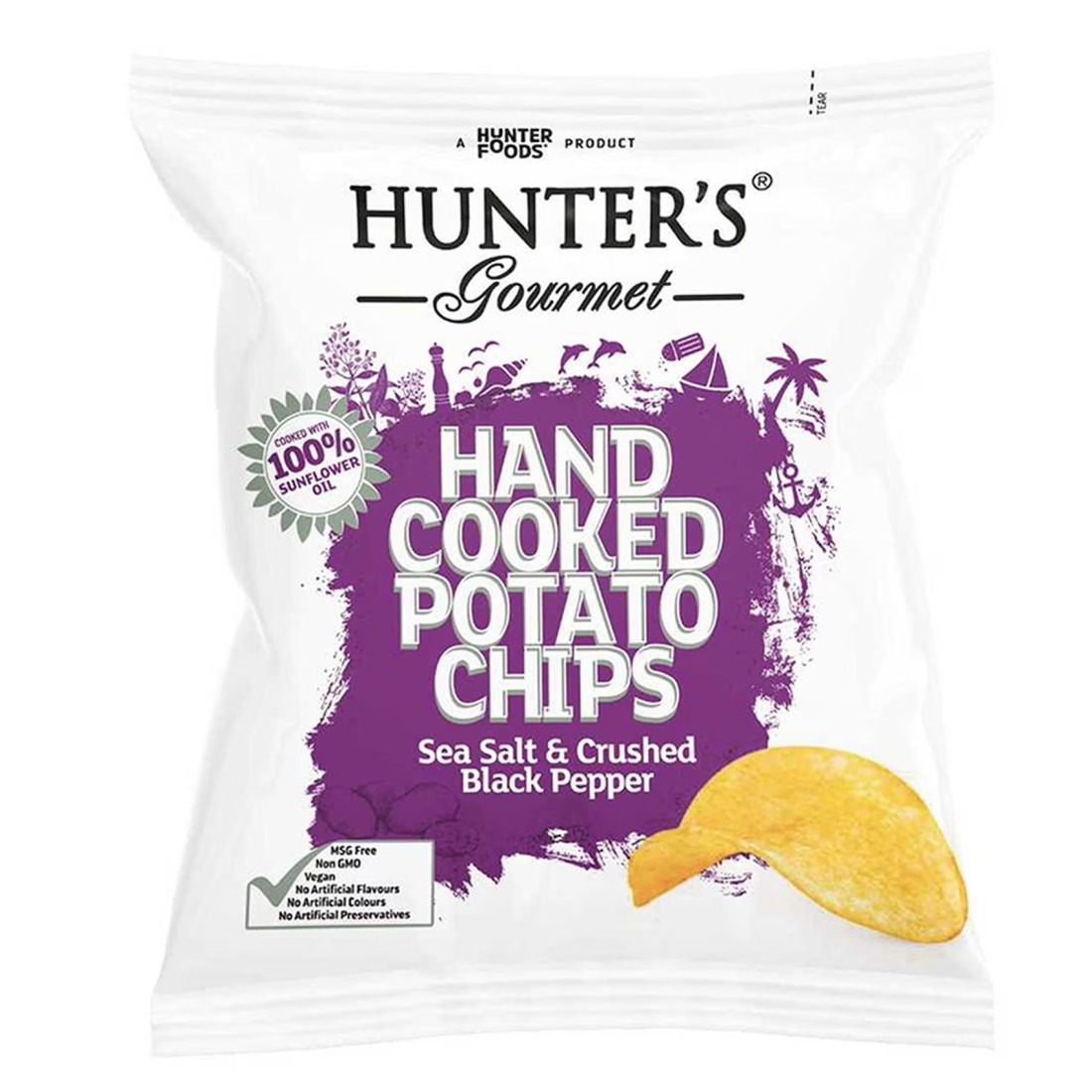 Hunter&#39;s Gourmet Sea Salt and Crushed Black Pepper Hand Cooked Potato Chips, 40g