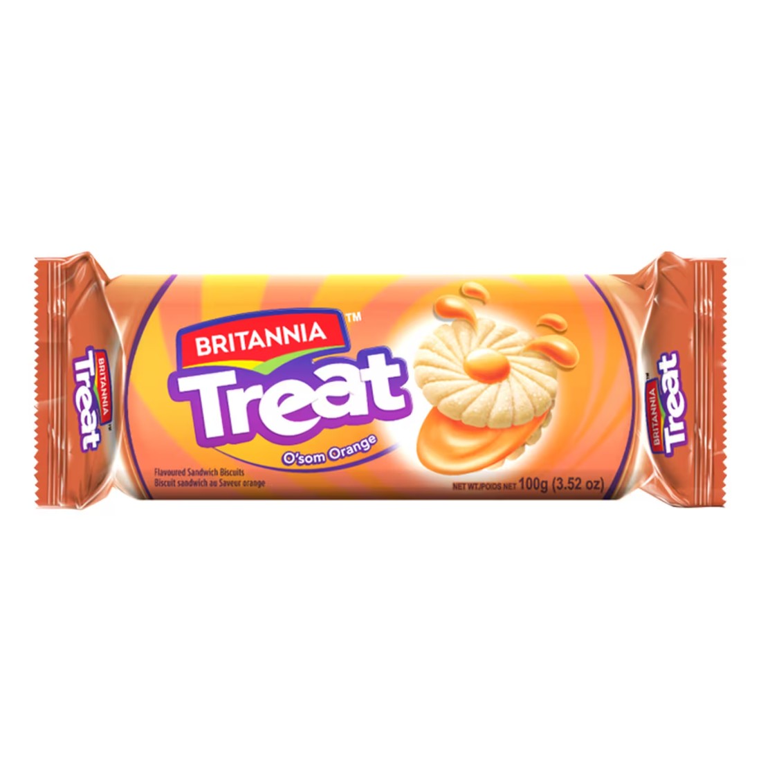 Britannia Treat O&#39;som Orange Fruit Cream Flavoured Sandwich Biscuits 100g