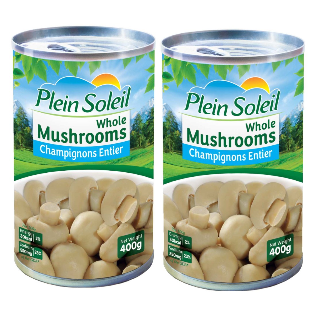 Plein Soleil Whole Mushrooms, 400g Pack of 2