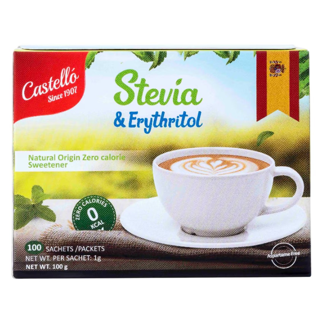 Castello Stevia and Erythritol Natural Origin Zero Calorie Sweetener Sachets, 100g