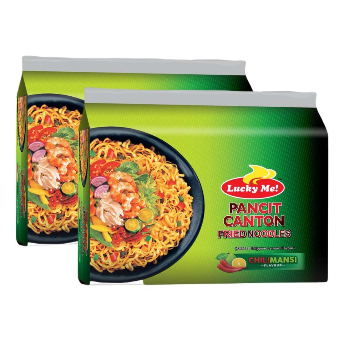 Lucky Me! Chilimansi Flavour Pancit Canton Fried Noodles 6 Noodles, 60g Pack of 2