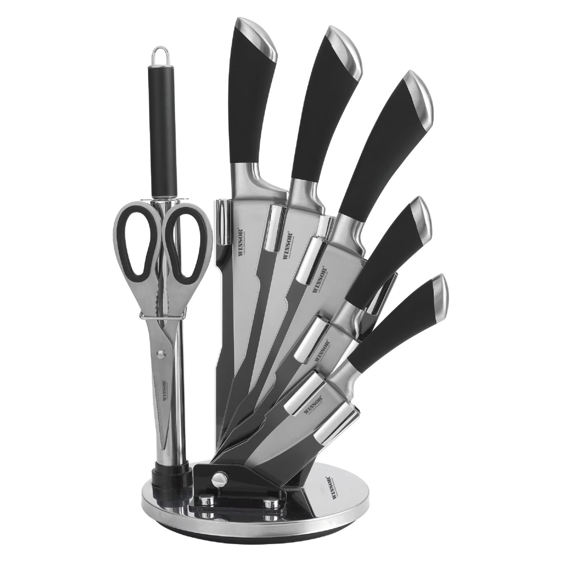 Winsor Stainless Steel Knife With Stand Set Black And Silver