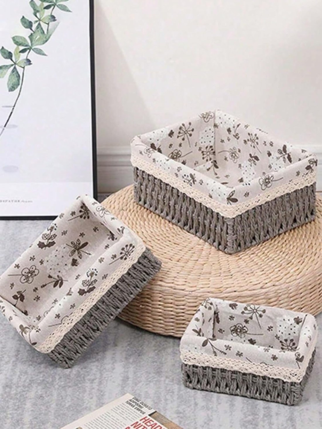 Set of 3 Eco-Friendly Handwoven Storage Baskets &ndash; Durable Woven Bins with Sturdy Plastic Frame and Removable Liners for Toys, Books, and Toiletries &ndash; Decorative and Versatile Home Organization - Grey