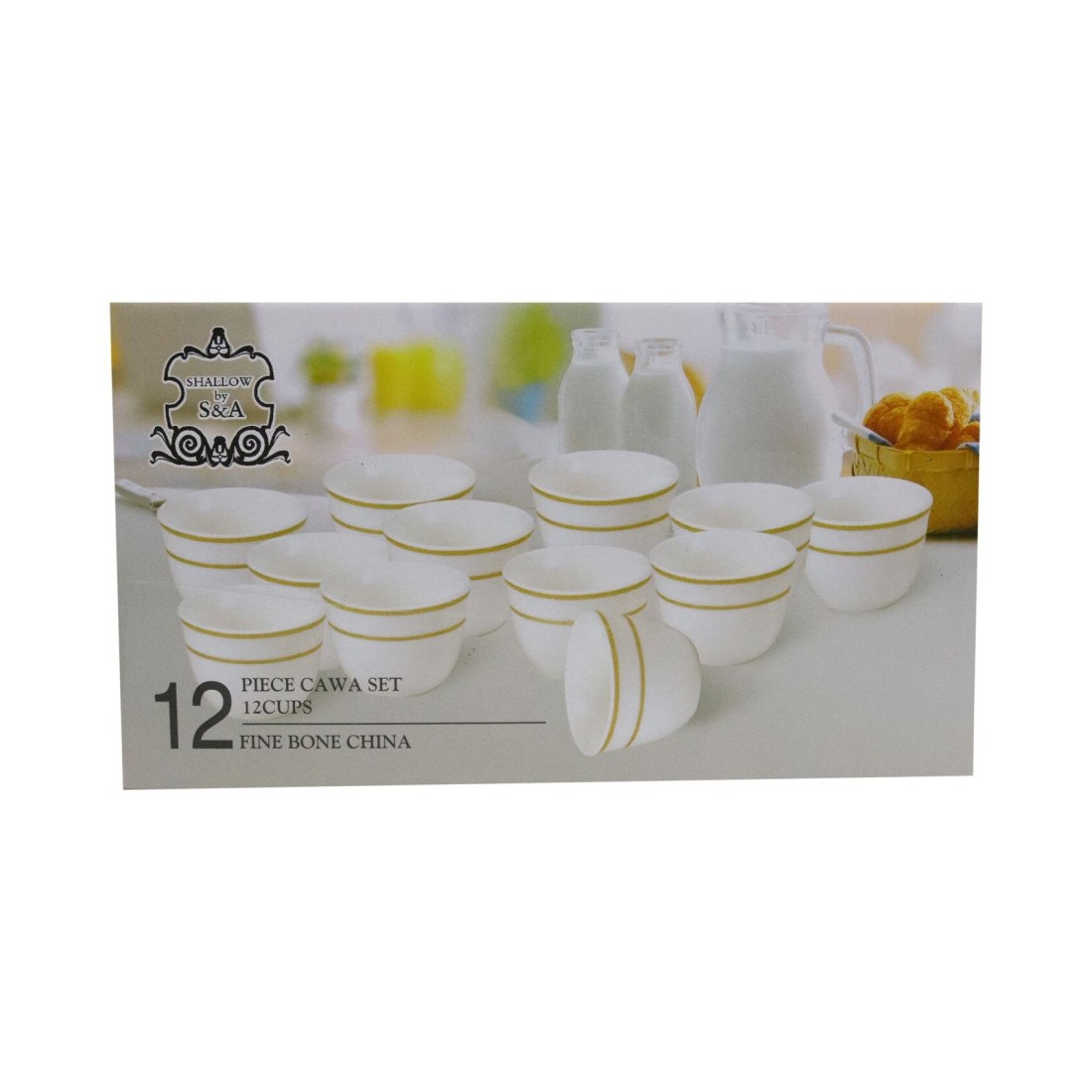 Shallow S And A Bone China Cawa Cup White And Gold 70ml 12 PCS
