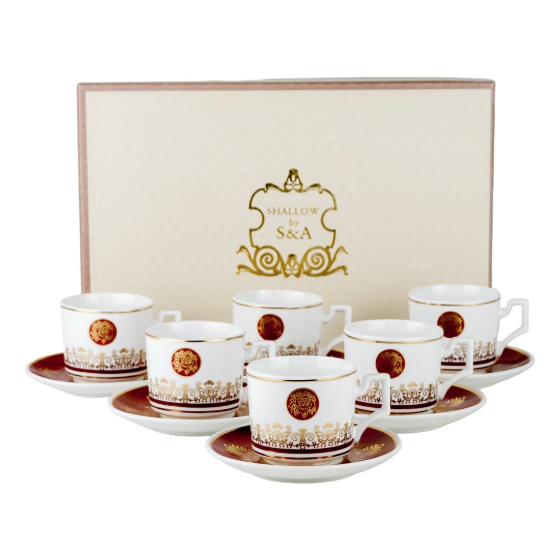 Shallow Coffee Cup Set Red 90ml 6 PCS