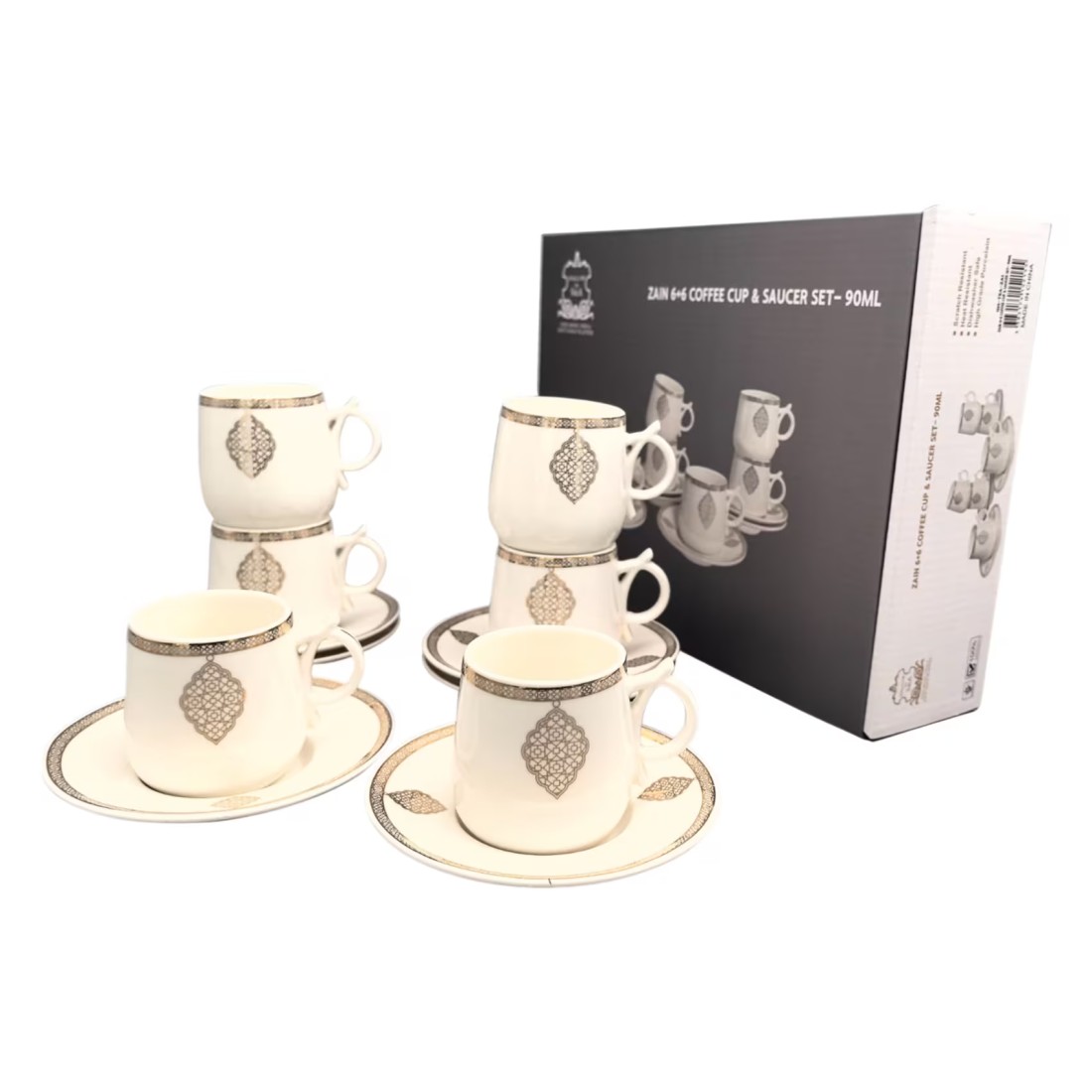 Shallow S&amp;A Zain Coffee Cup and Saucer Set 90ml 12 PCS
