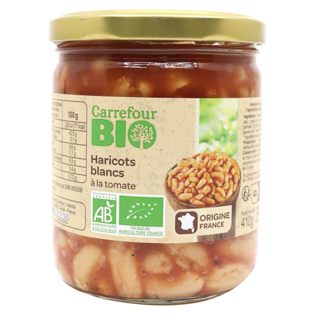 Carrefour Bio White Beans Tomato 446ml