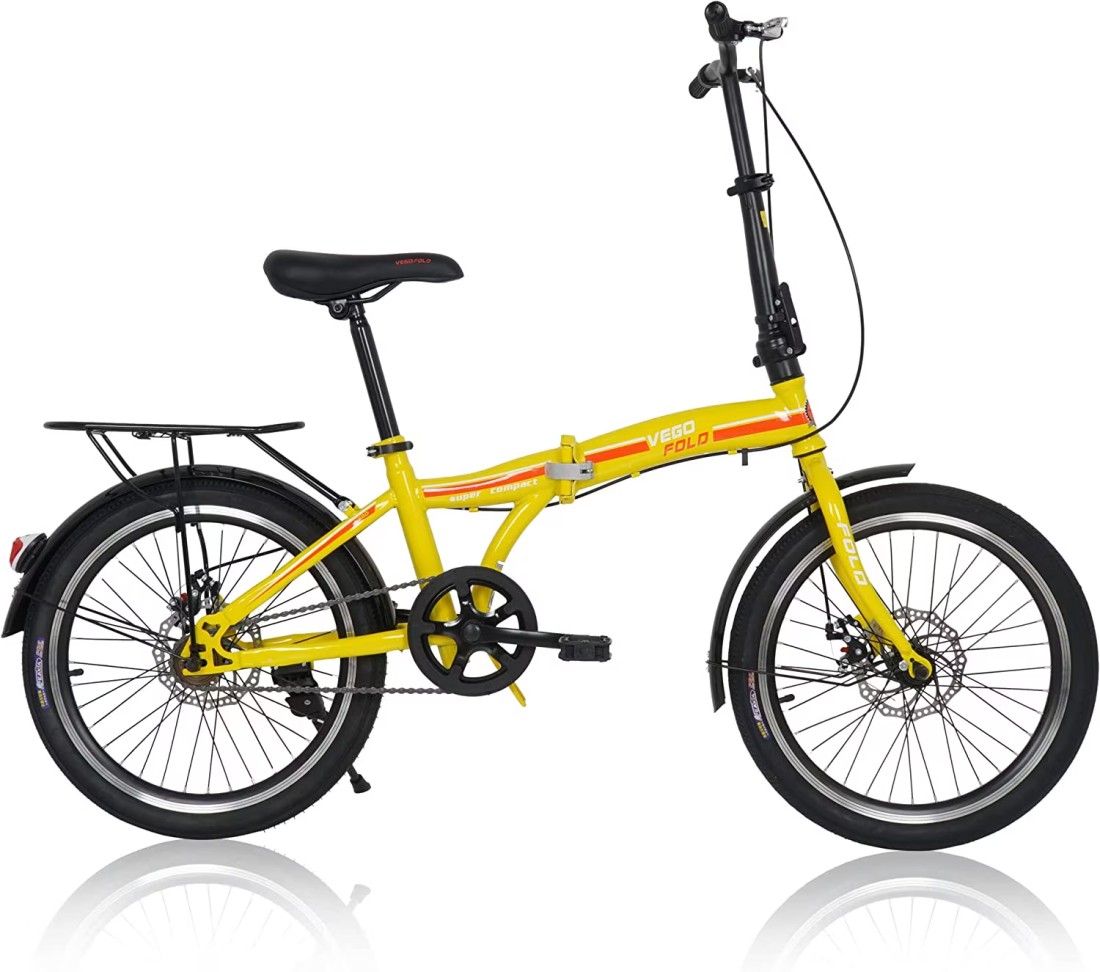 Vego Fold 20 Inch Single Speed Folding Bike, Yellow