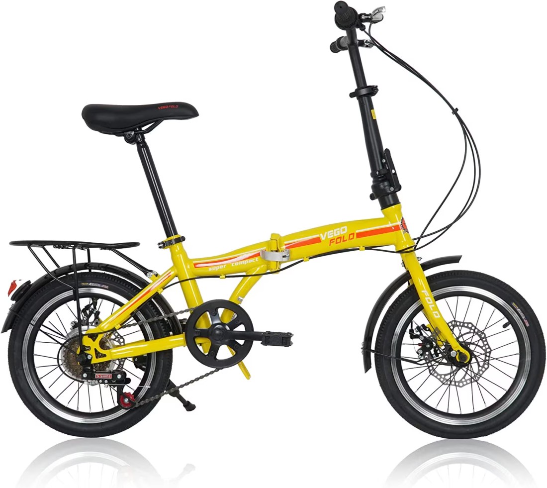Vego Fold Folding Bike 6 Speed 16 Inch, Yellow
