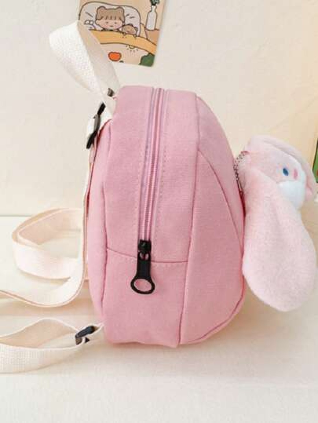 1pc Girls Mini Plush Cartoon Rabbit Candy Color Cute Backpack Suitable For Kindergarten Outings And Daily Use