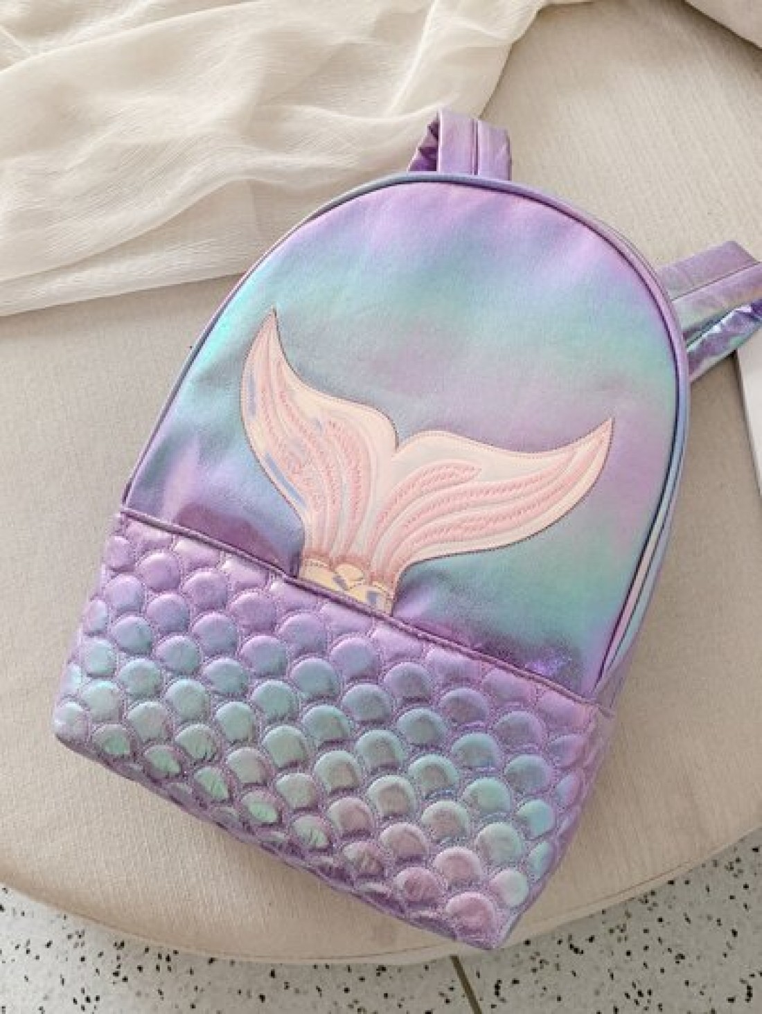 Girls Holographic Quilted Pattern Fish Tail Decor Classic Backpack