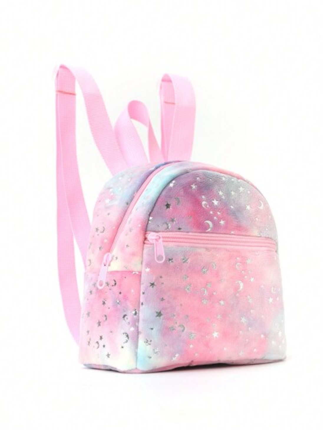 1 Pc Winter New Style Children Girls Mini Cute Stars Moon Printed Soft Plush Adjustable Backpack Suitable For Outdoor Travel Daily Use Holiday Gift School Primary School Students
