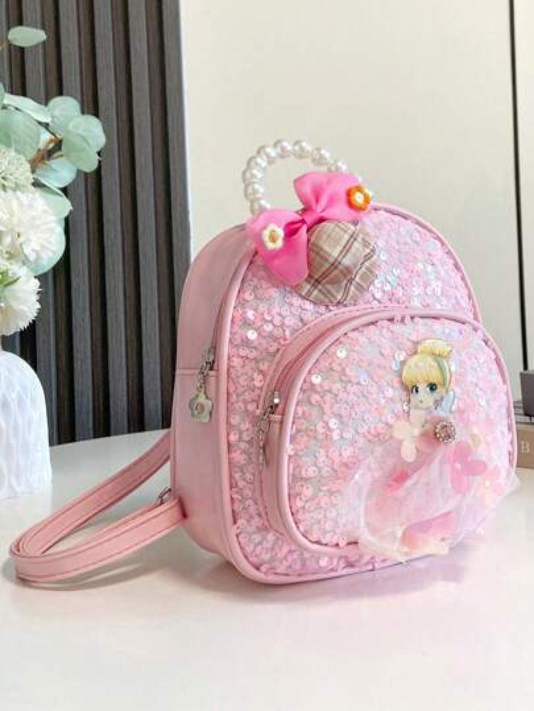 low tea 1pc Shiny Sequin Fabric Backpack Fashionable Shellfish Sequins Cartoon Princess Design School Bag Travel Daypack Backpack Backpack School Backpack Rucksack School Bag Bookbag Bag Dinosaur Bag